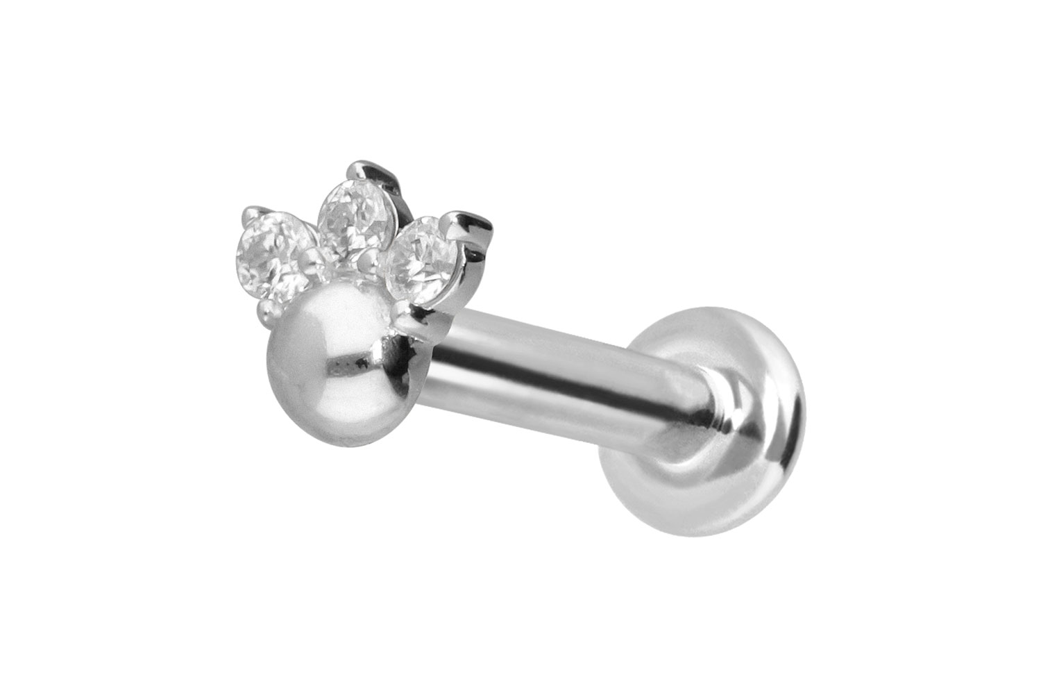 14 Karat Gold Labret Piercing mit Innengewinde 3 MOISSANITE + KUGEL